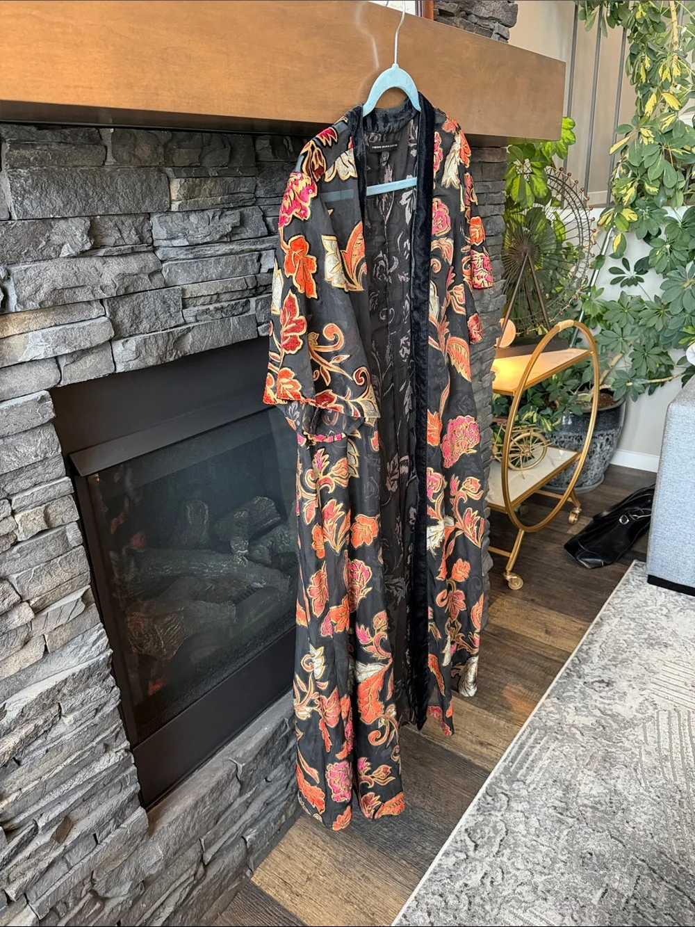 torrid Black Floral Duster with Orange & Pink Accents - Picture 3 of 6